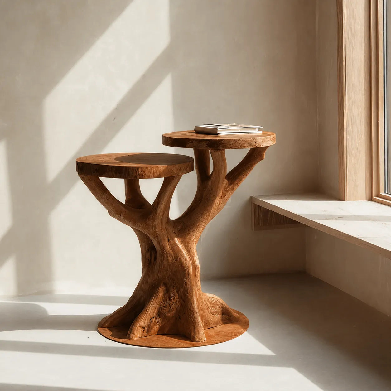 Tiered Natural Solid Wood Side Table with Sculptural Tree Base - Livewoodcraft - 2