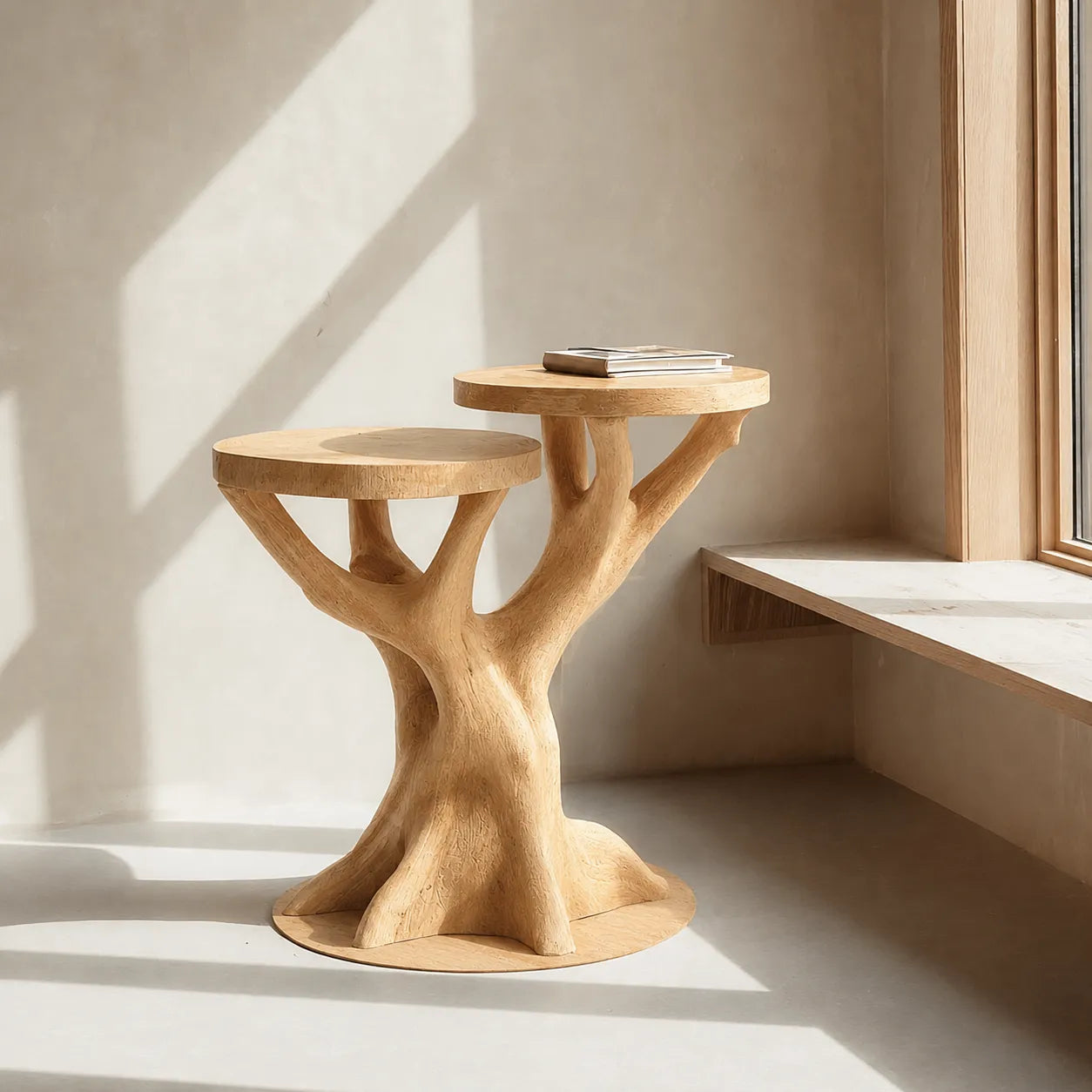Tiered Natural Solid Wood Side Table with Sculptural Tree Base - Livewoodcraft - 3