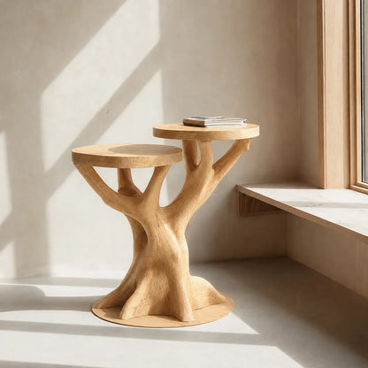 Tiered Natural Solid Wood Side Table with Sculptural Tree Base - Livewoodcraft - 3