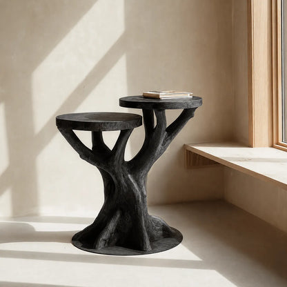 Tiered Natural Solid Wood Side Table with Sculptural Tree Base - Livewoodcraft - 4
