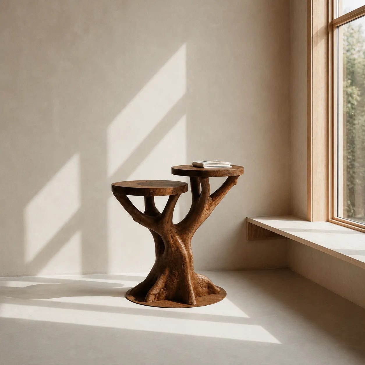 Tiered Natural Solid Wood Side Table with Sculptural Tree Base - Livewoodcraft - 5