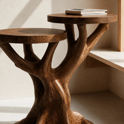 Tiered Natural Solid Wood Side Table with Sculptural Tree Base - Livewoodcraft - 6