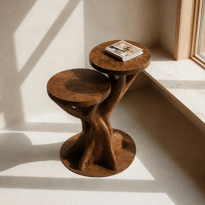 Tiered Natural Solid Wood Side Table with Sculptural Tree Base - Livewoodcraft - 7