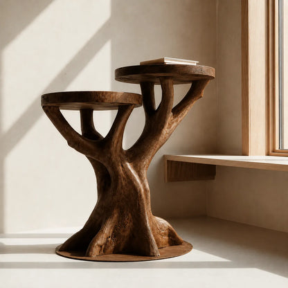 Tiered Natural Solid Wood Side Table with Sculptural Tree Base - Livewoodcraft - 8
