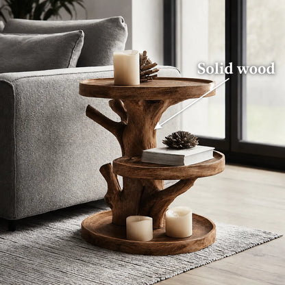 Tiered Natural Solid Wood Side Table with Tree Branch Base - Livewoodcraft - 10