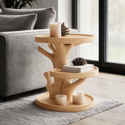 Tiered Natural Solid Wood Side Table with Tree Branch Base - Livewoodcraft - 3