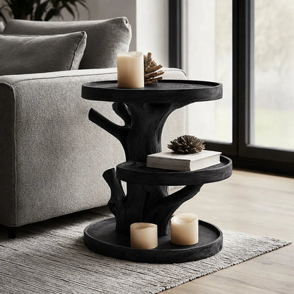 Tiered Natural Solid Wood Side Table with Tree Branch Base - Livewoodcraft - 4