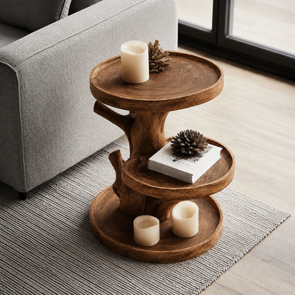 Tiered Natural Solid Wood Side Table with Tree Branch Base - Livewoodcraft - 5