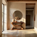 Sculptural Natural Solid Wood Console Table with Open Geometric Base