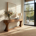 Natural Solid Wood Console Table with Drawers and Sculptural Base