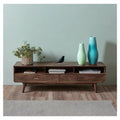 Mid Century Natural Solid Wood TV Stand with Open Shelf Storage