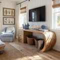 Waterfall Natural Solid Wood Media Console with Drawers and Open Storage