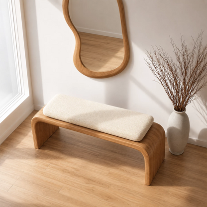 Upholstered Curved Wood Bench – Modern Entryway Bench with Natural Wood Frame - Livewoodcraft - 10
