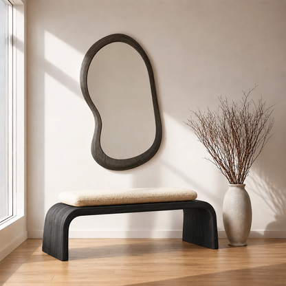 Upholstered Curved Wood Bench – Modern Entryway Bench with Natural Wood Frame - Livewoodcraft - 3