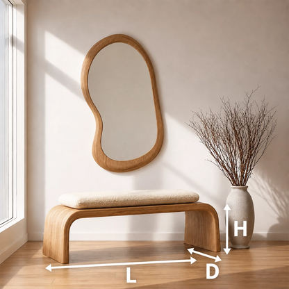 Upholstered Curved Wood Bench – Modern Entryway Bench with Natural Wood Frame - Livewoodcraft - 6