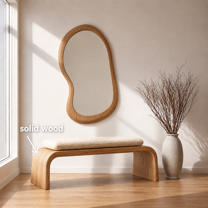 Upholstered Curved Wood Bench – Modern Entryway Bench with Natural Wood Frame - Livewoodcraft - 7