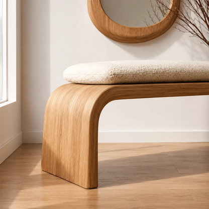 Upholstered Curved Wood Bench – Modern Entryway Bench with Natural Wood Frame - Livewoodcraft - 8