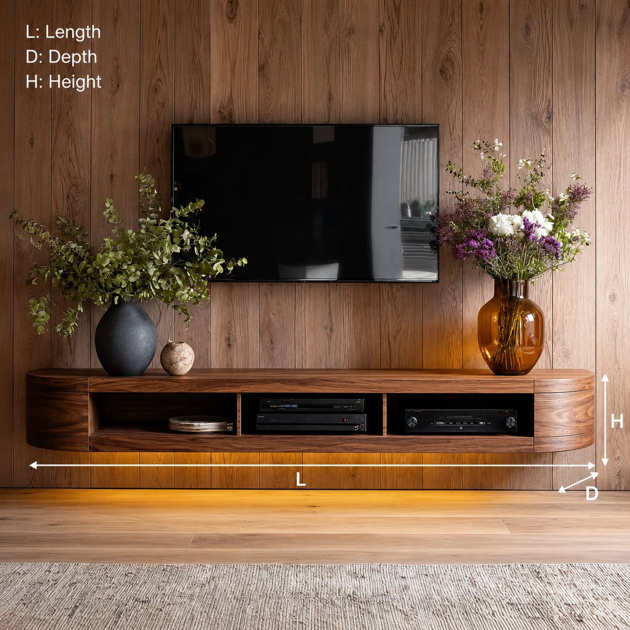 Wall Mounted Natural Solid Wood TV Stand with Open Media Storage Design - Livewoodcraft - 3