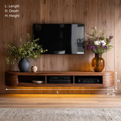Wall Mounted Natural Solid Wood TV Stand with Open Media Storage Design - Livewoodcraft - 3