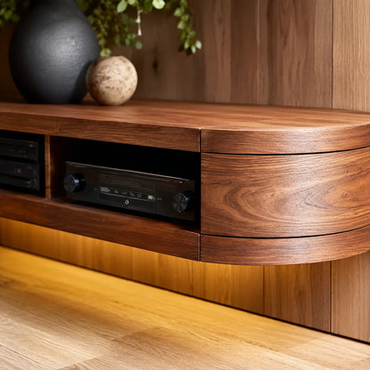 Wall Mounted Natural Solid Wood TV Stand with Open Media Storage Design - Livewoodcraft - 4