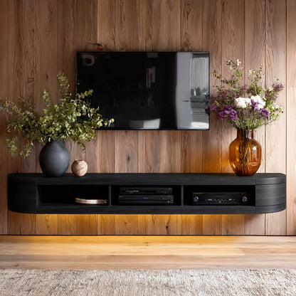 Wall Mounted Natural Solid Wood TV Stand with Open Media Storage Design - Livewoodcraft - 9