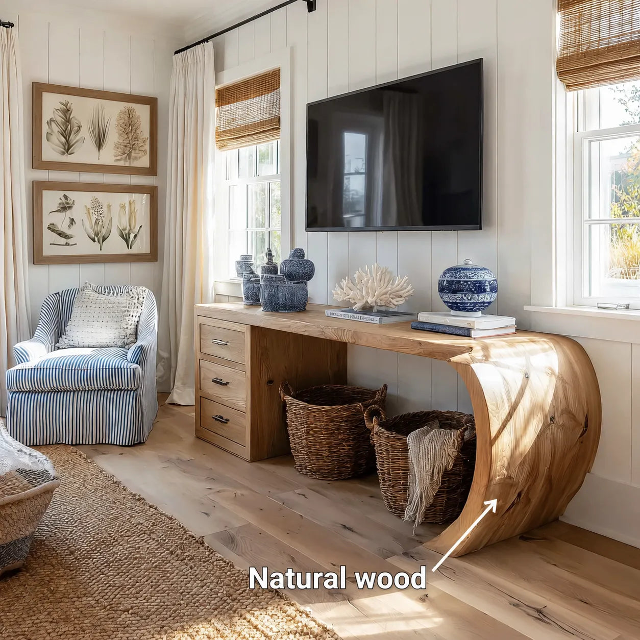 Waterfall Natural Solid Wood Media Console with Drawers and Open Storage - Livewoodcraft - 11