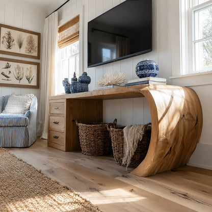 Waterfall Natural Solid Wood Media Console with Drawers and Open Storage - Livewoodcraft - 7