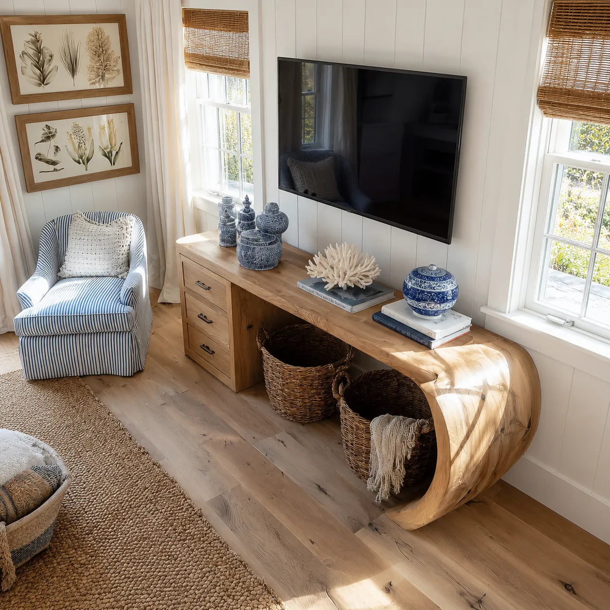 Waterfall Natural Solid Wood Media Console with Drawers and Open Storage - Livewoodcraft - 8
