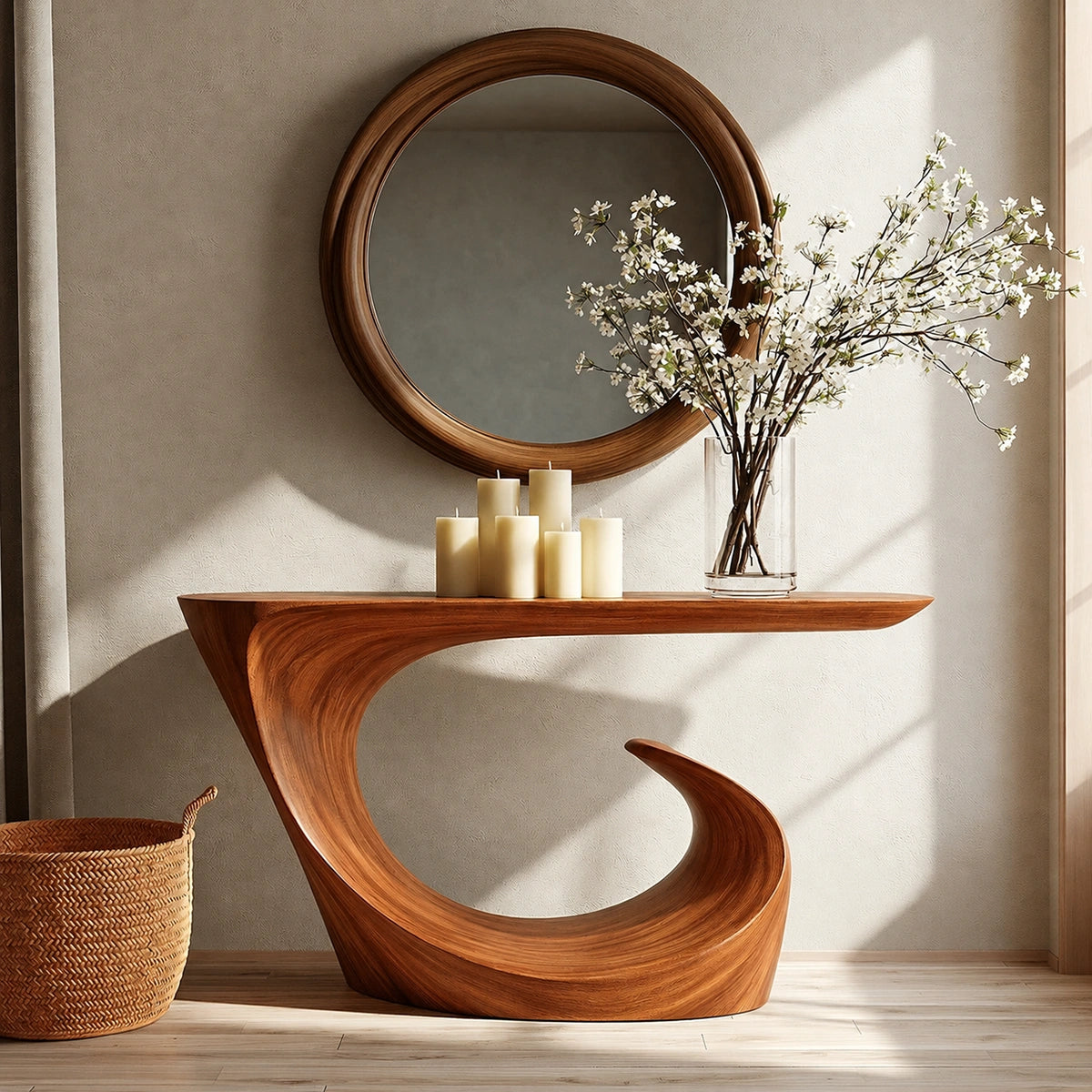 Wave Form Natural Solid Wood Console Table for Modern Entryways - Livewoodcraft - 2