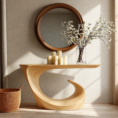 Wave Form Natural Solid Wood Console Table for Modern Entryways - Livewoodcraft - 3