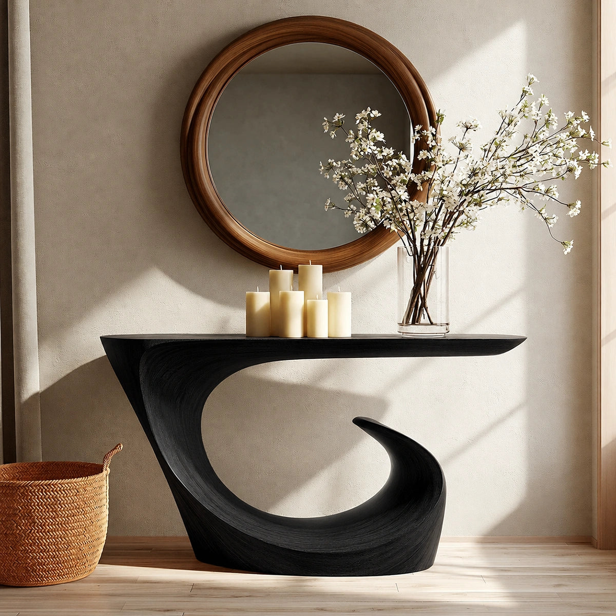 Wave Form Natural Solid Wood Console Table for Modern Entryways - Livewoodcraft - 4
