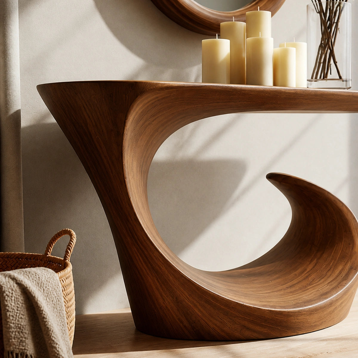 Wave Form Natural Solid Wood Console Table for Modern Entryways - Livewoodcraft - 5