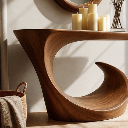 Wave Form Natural Solid Wood Console Table for Modern Entryways - Livewoodcraft - 5