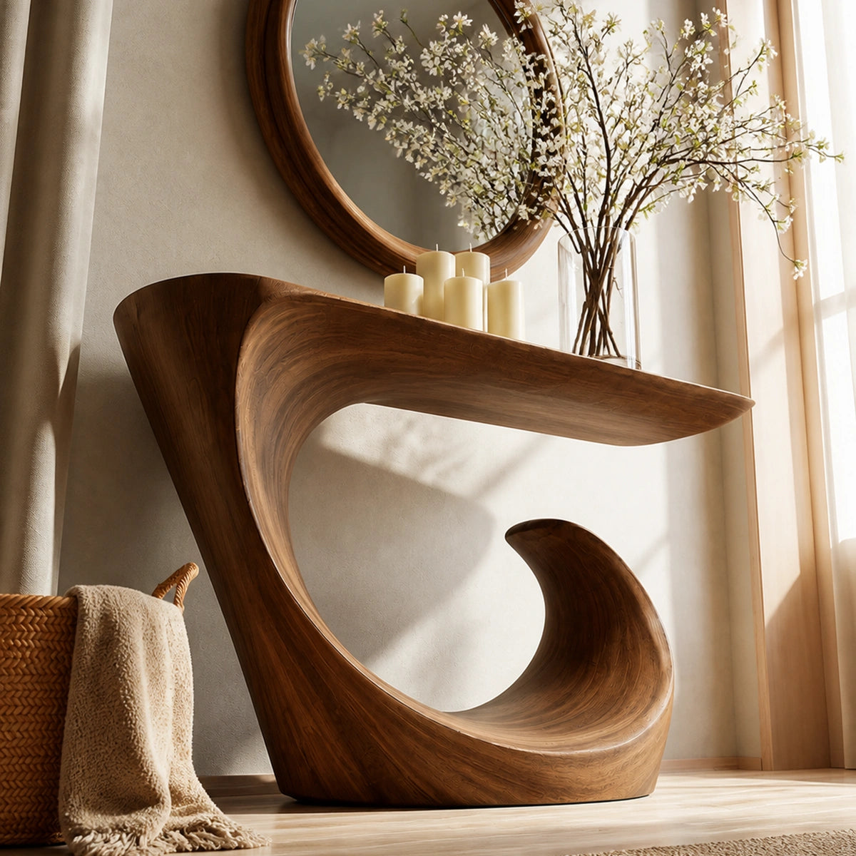 Wave Form Natural Solid Wood Console Table for Modern Entryways - Livewoodcraft - 6