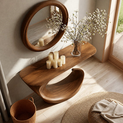Wave Form Natural Solid Wood Console Table for Modern Entryways - Livewoodcraft - 7