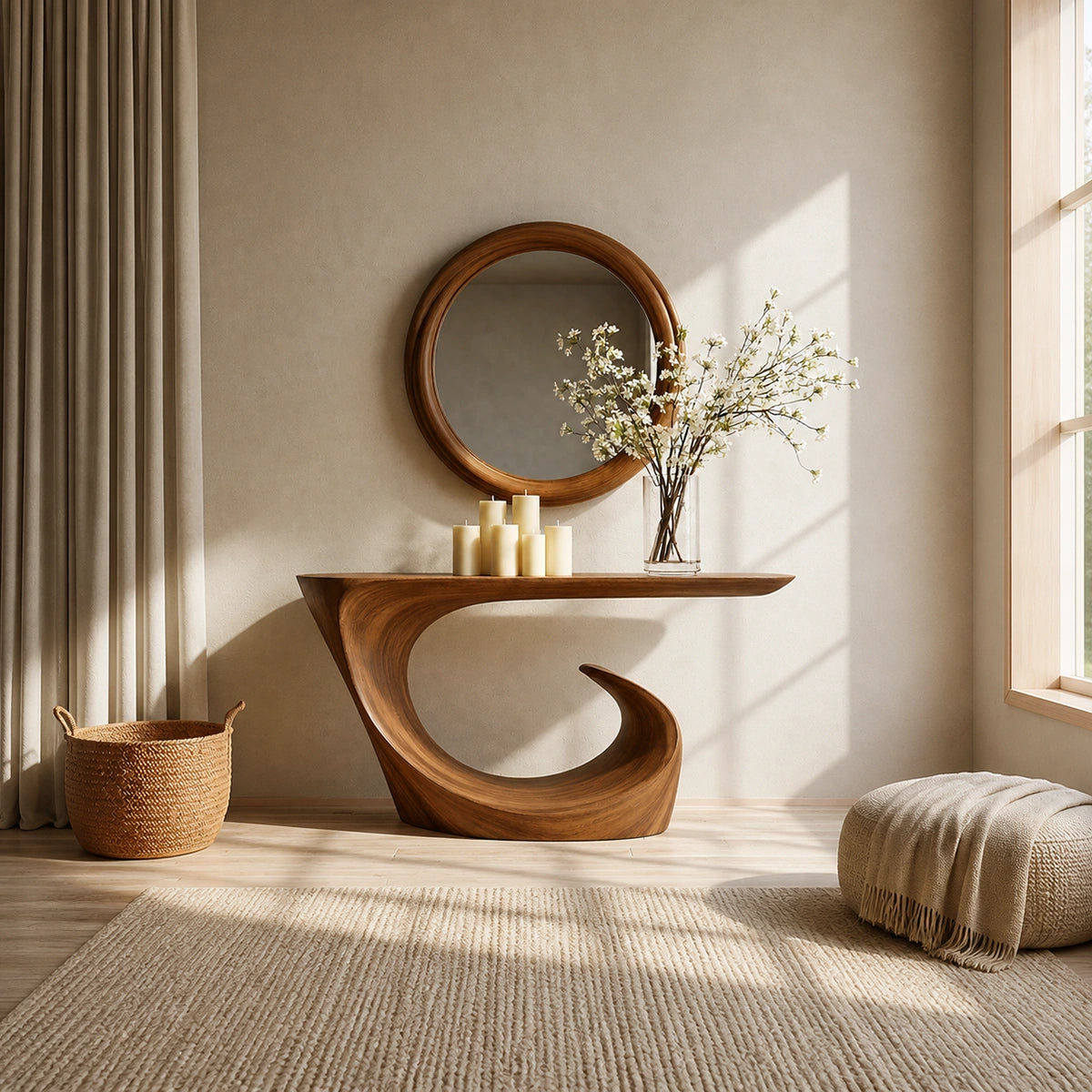 Wave Form Natural Solid Wood Console Table for Modern Entryways - Livewoodcraft - 8