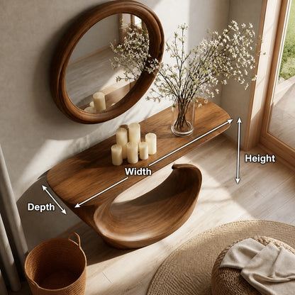 Wave Form Natural Solid Wood Console Table for Modern Entryways - Livewoodcraft - 9