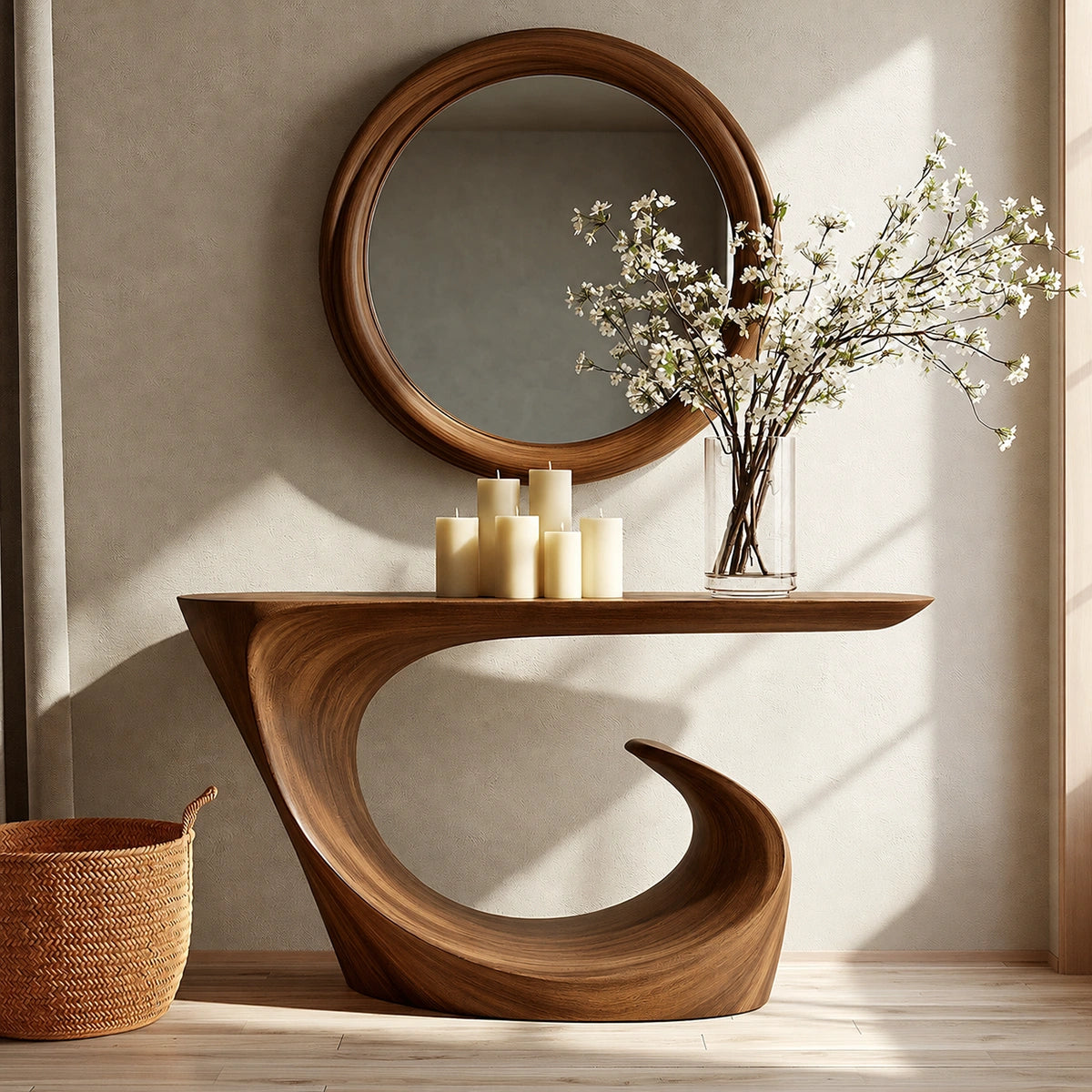 Wave Form Natural Solid Wood Console Table for Modern Entryways - Livewoodcraft