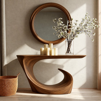 Wave Form Natural Solid Wood Console Table for Modern Entryways - Livewoodcraft