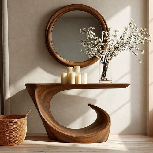 Wave Form Natural Solid Wood Console Table for Modern Entryways - Livewoodcraft
