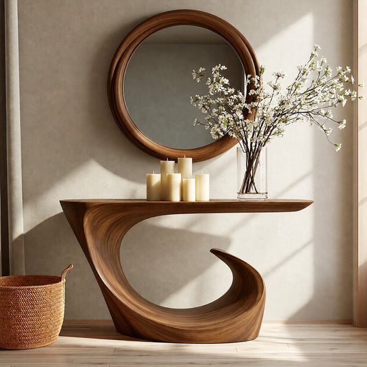 Wave Form Natural Solid Wood Console Table for Modern Entryways - Livewoodcraft