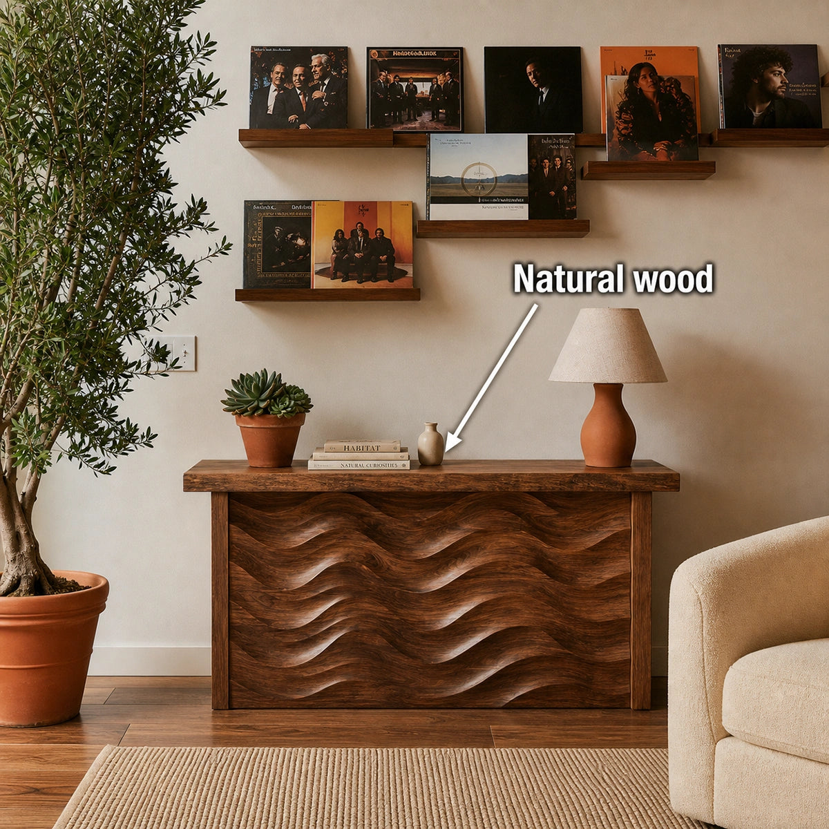 Wave Front Natural Solid Wood Sideboard Cabinet with Concealed Storage - Livewoodcraft - 10