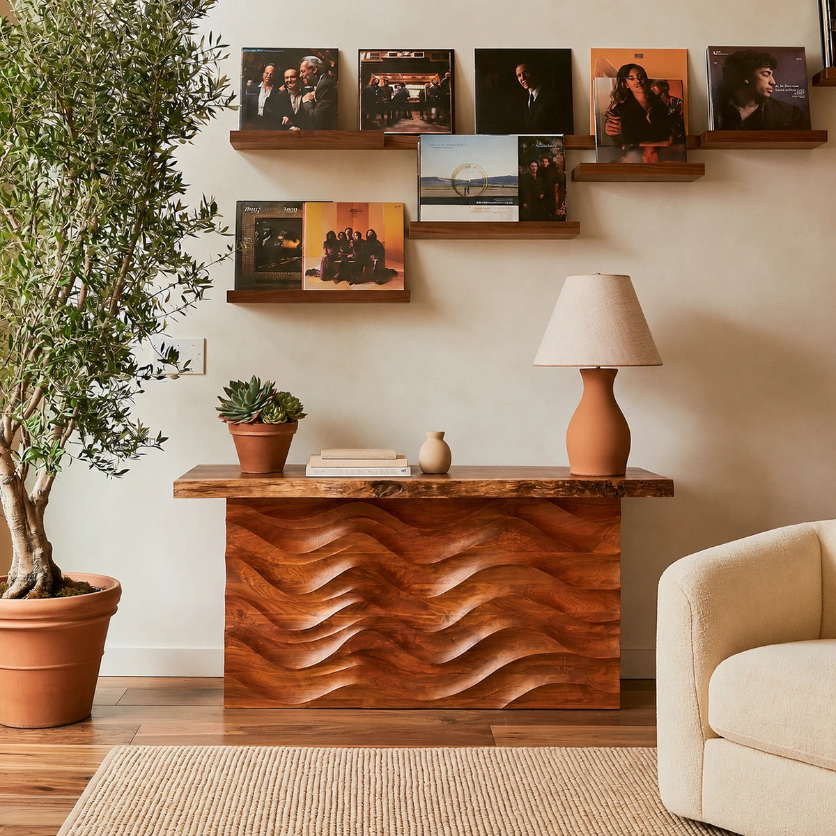 Wave Front Natural Solid Wood Sideboard Cabinet with Concealed Storage - Livewoodcraft - 2