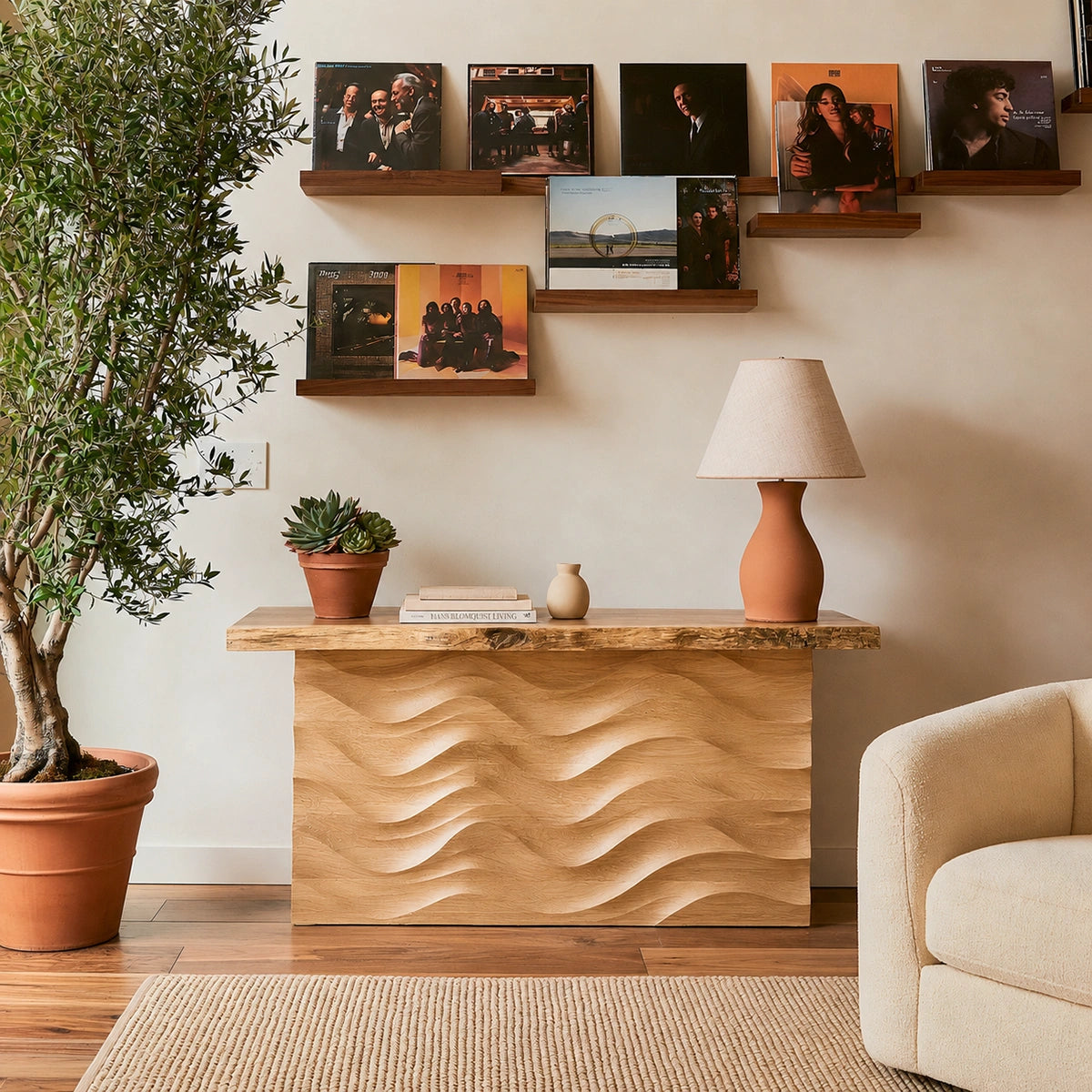 Wave Front Natural Solid Wood Sideboard Cabinet with Concealed Storage - Livewoodcraft - 3