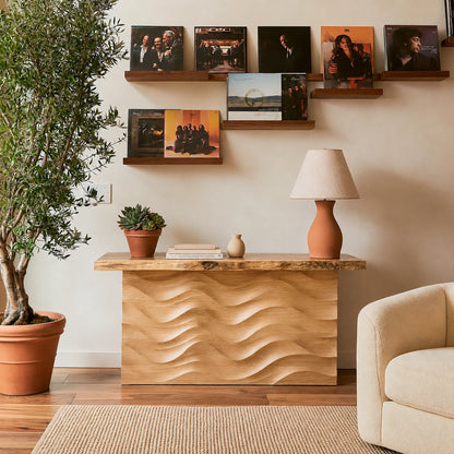Wave Front Natural Solid Wood Sideboard Cabinet with Concealed Storage - Livewoodcraft - 3
