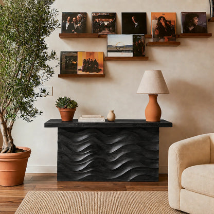Wave Front Natural Solid Wood Sideboard Cabinet with Concealed Storage - Livewoodcraft - 4
