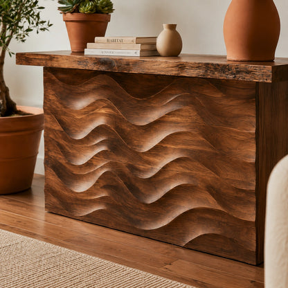 Wave Front Natural Solid Wood Sideboard Cabinet with Concealed Storage - Livewoodcraft - 5
