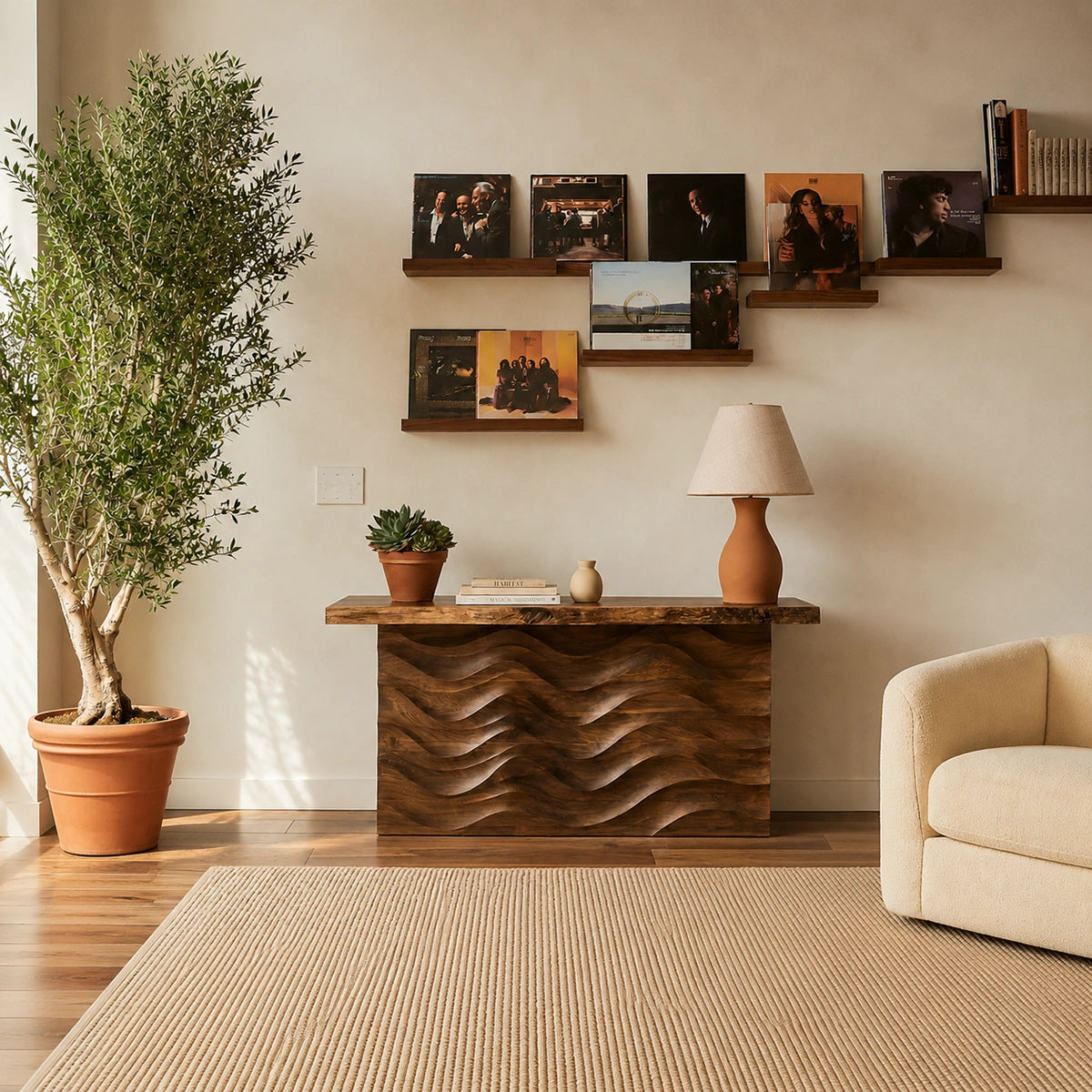 Wave Front Natural Solid Wood Sideboard Cabinet with Concealed Storage - Livewoodcraft - 7