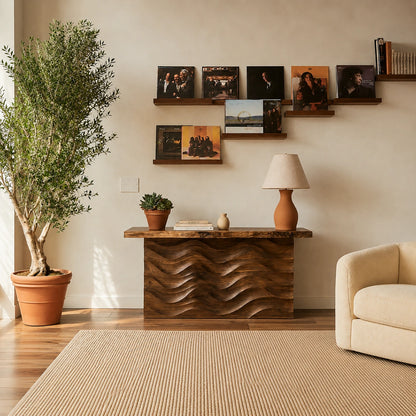 Wave Front Natural Solid Wood Sideboard Cabinet with Concealed Storage - Livewoodcraft - 7