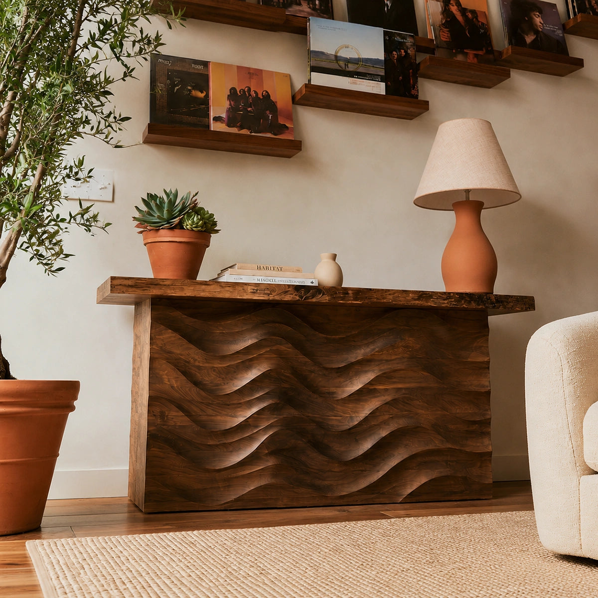 Wave Front Natural Solid Wood Sideboard Cabinet with Concealed Storage - Livewoodcraft - 8